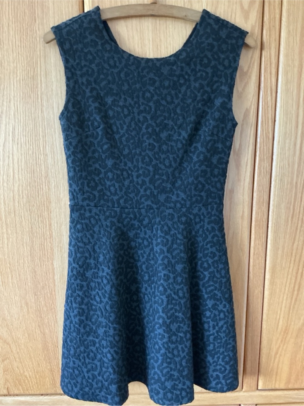 LOFT Dark Charcoal Leopard-Print Fit & Flare Dress
